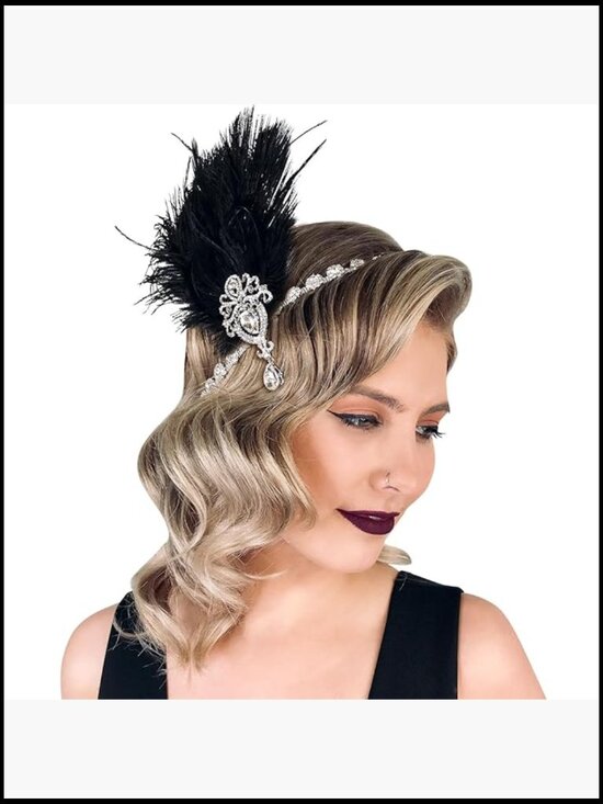 Ostrich Feather Headpiece Crystal Headband Great Gatsby Vintage Flapper Hair